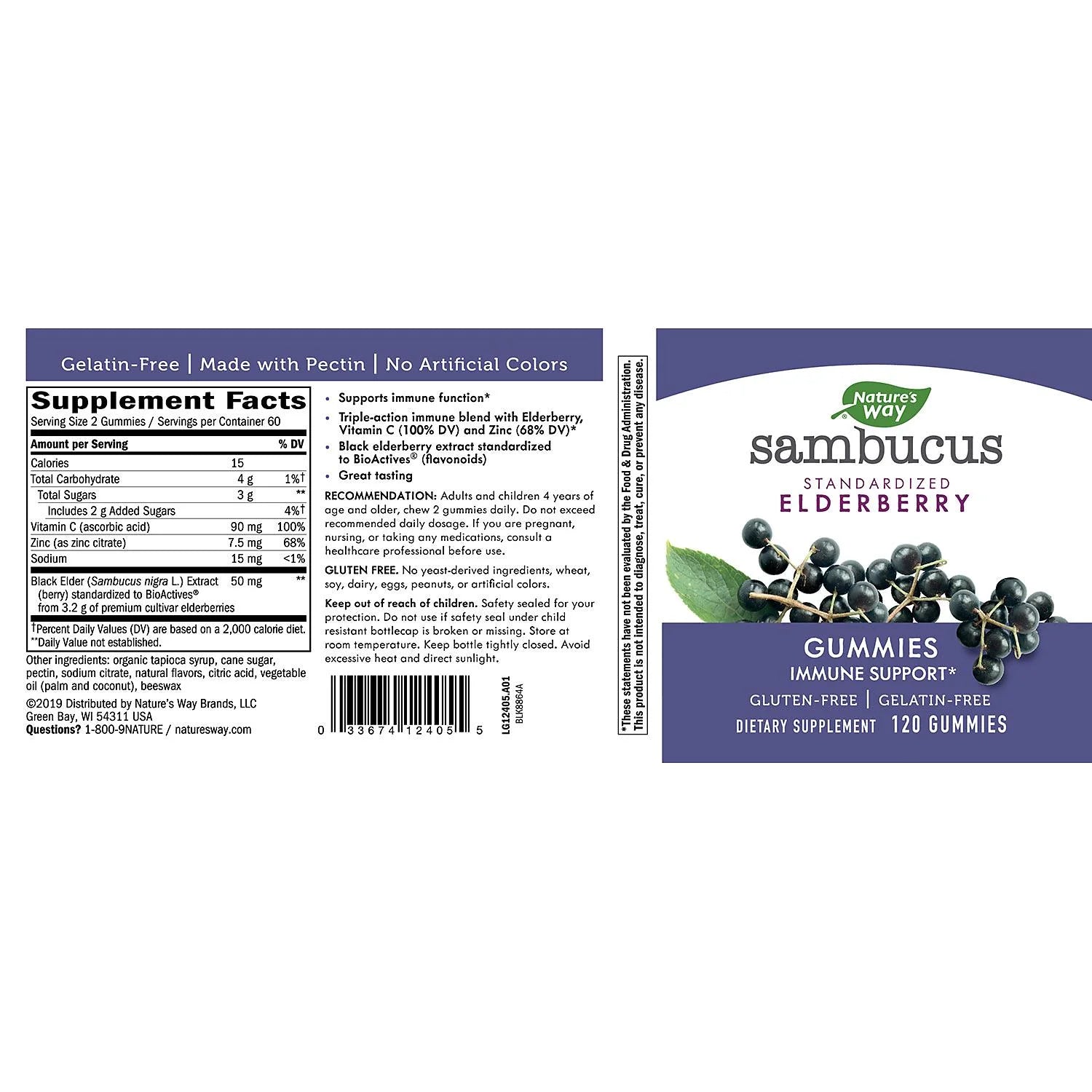 Sambucus Elderberry Herbal Gummies, Gluten Free (120 Count)