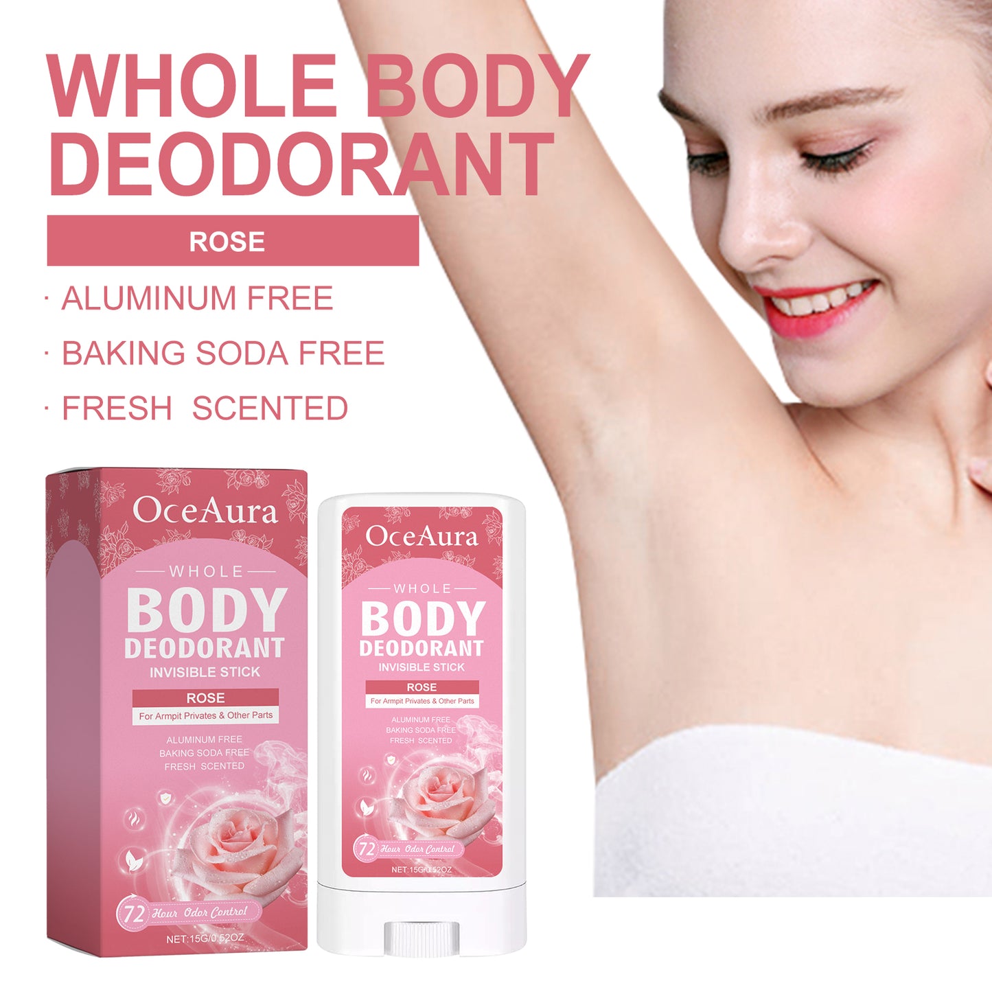 Whole Body Deodorant, Rose Fragrance Naturally Refreshing Lighten Underarm Odor Lasting Fragrance
