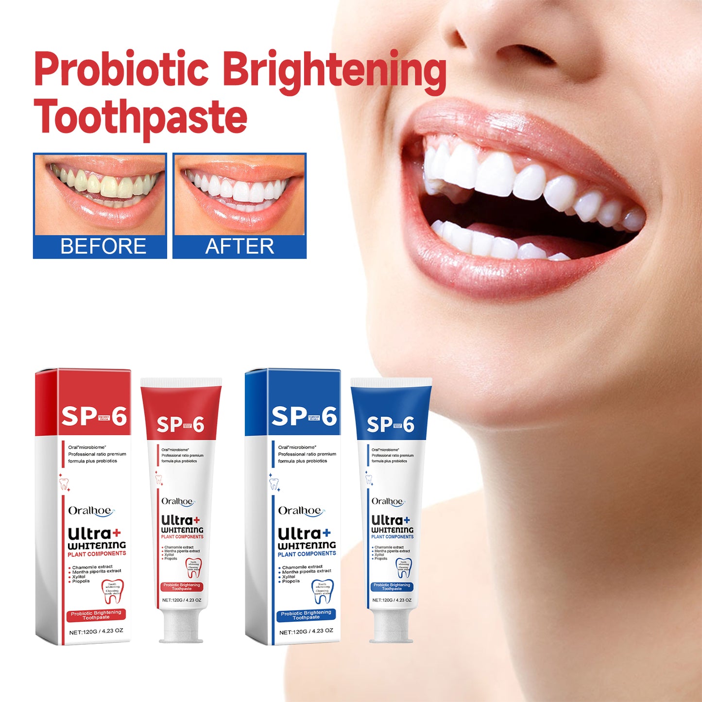 Probiotic Brightening Toothpaste, Oral Cleaning Remove Odor Stains White Teeth Gum Care Toothpaste