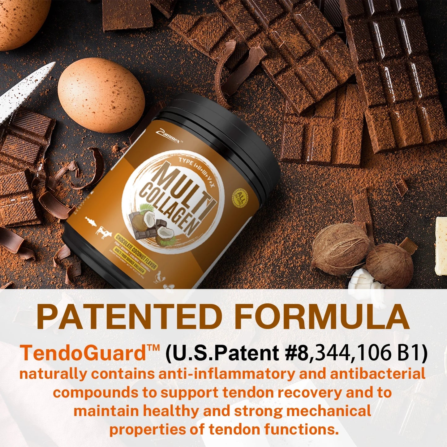 Multi Collagen Peptides Powder 16Oz, Hydrolyzed Collagen Protein Powder Collagen Types I,II,III,V,X, Chocolate &Coconut Flavor, 41 Servings