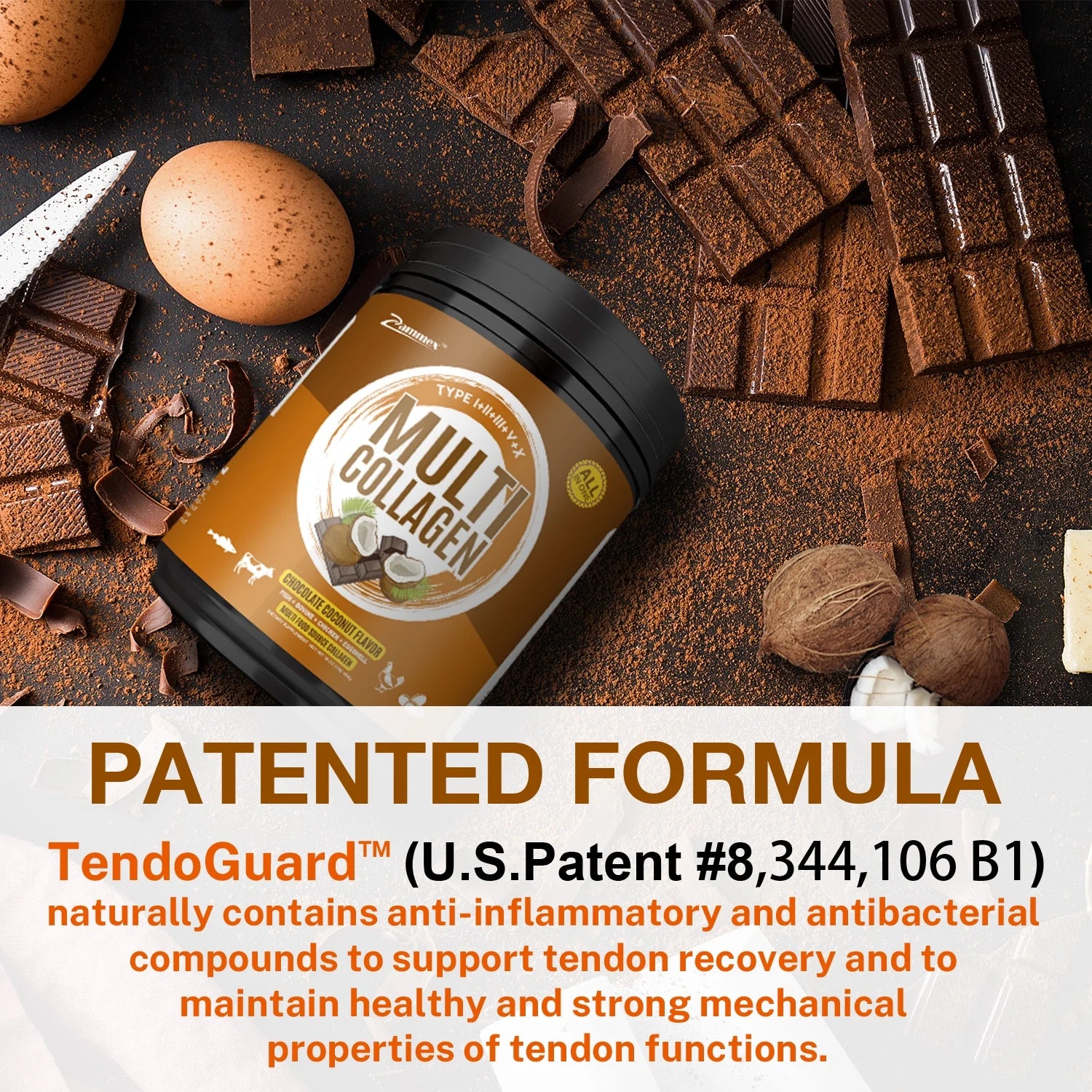 Multi Collagen Peptides Powder 16Oz, Hydrolyzed Collagen Protein Powder Collagen Types I,II,III,V,X, Chocolate &Coconut Flavor, 41 Servings