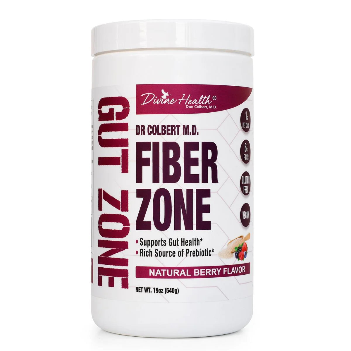 Dr Colbert MD Fiber Zone Powder | Berry Flavor | Prebiotics, Isoluble & Soluble Fiber | Psyllium Husk | Inulin | Recommended in Keto Zone Diet & Healthy Gut Zone | 19 Oz