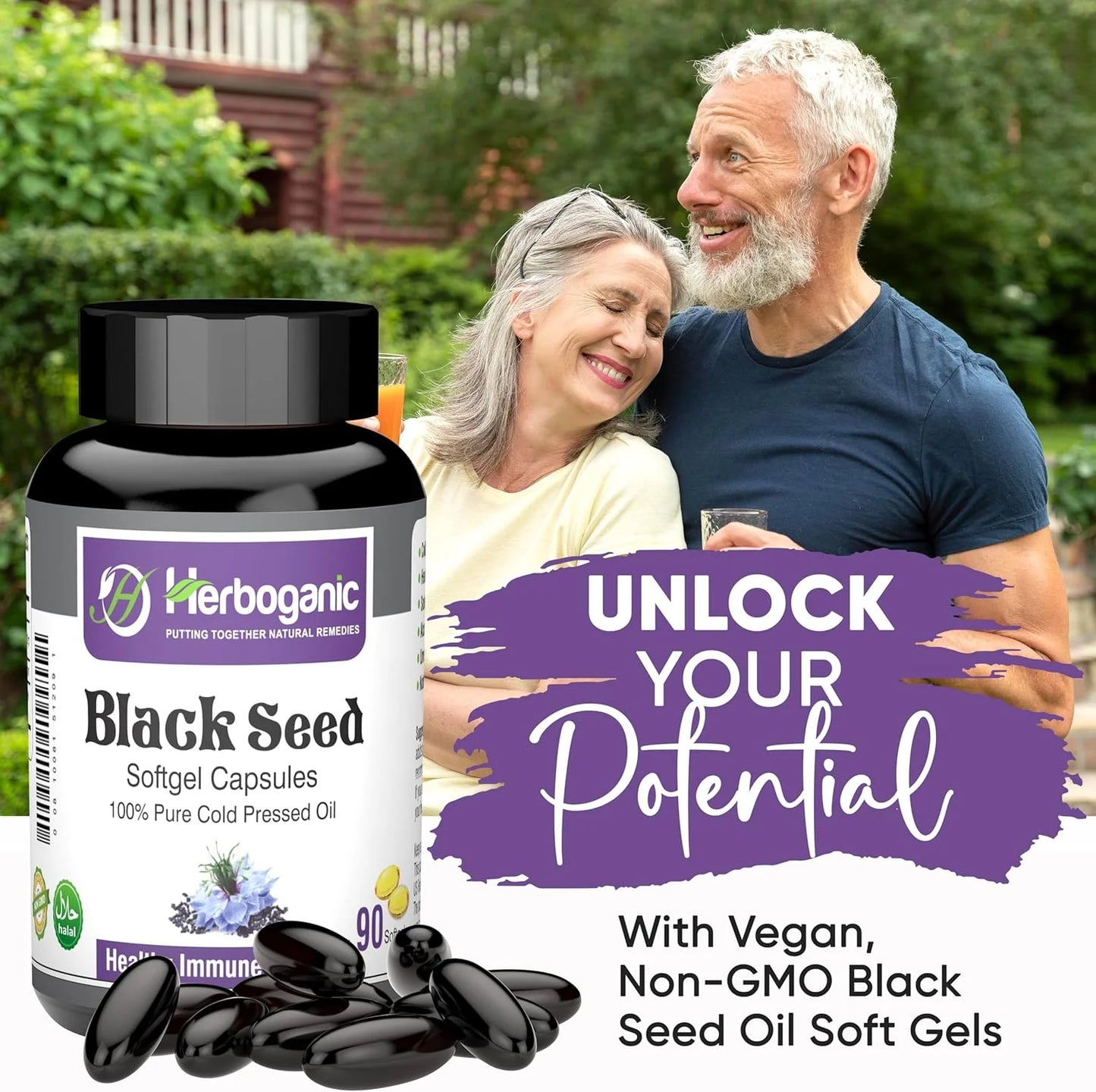 Black Seed Wellness Pack Featuring Black Seed Oil Capsules (60 Softgels), Black Seed Living Bitters 16 Oz and Black Seed Herbal Tea (20 Tea Bags) | Natural and Pure Ingredients