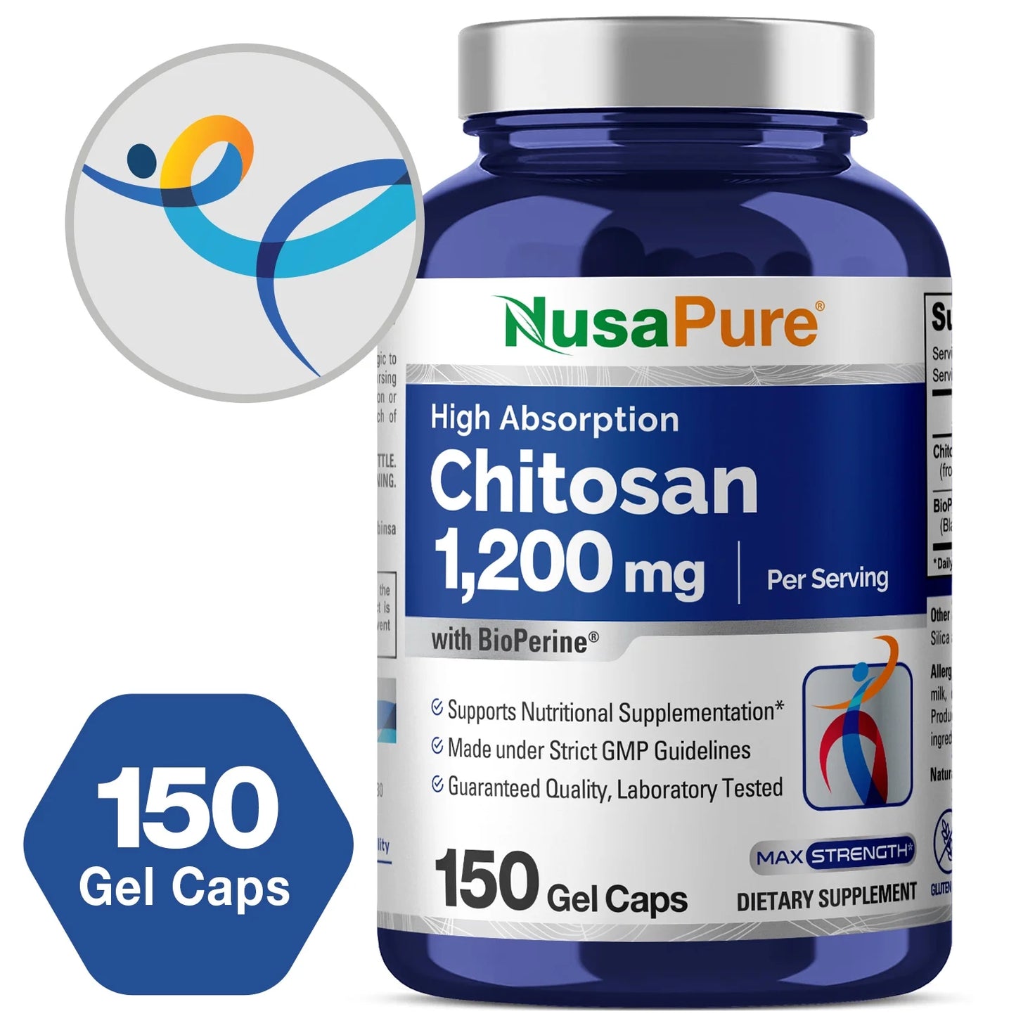 Chitosan 1200Mg, 150 Capsules - Non-Gmo, Soy Free, Dietary Supplement for Unisex Adult Health & Wellness