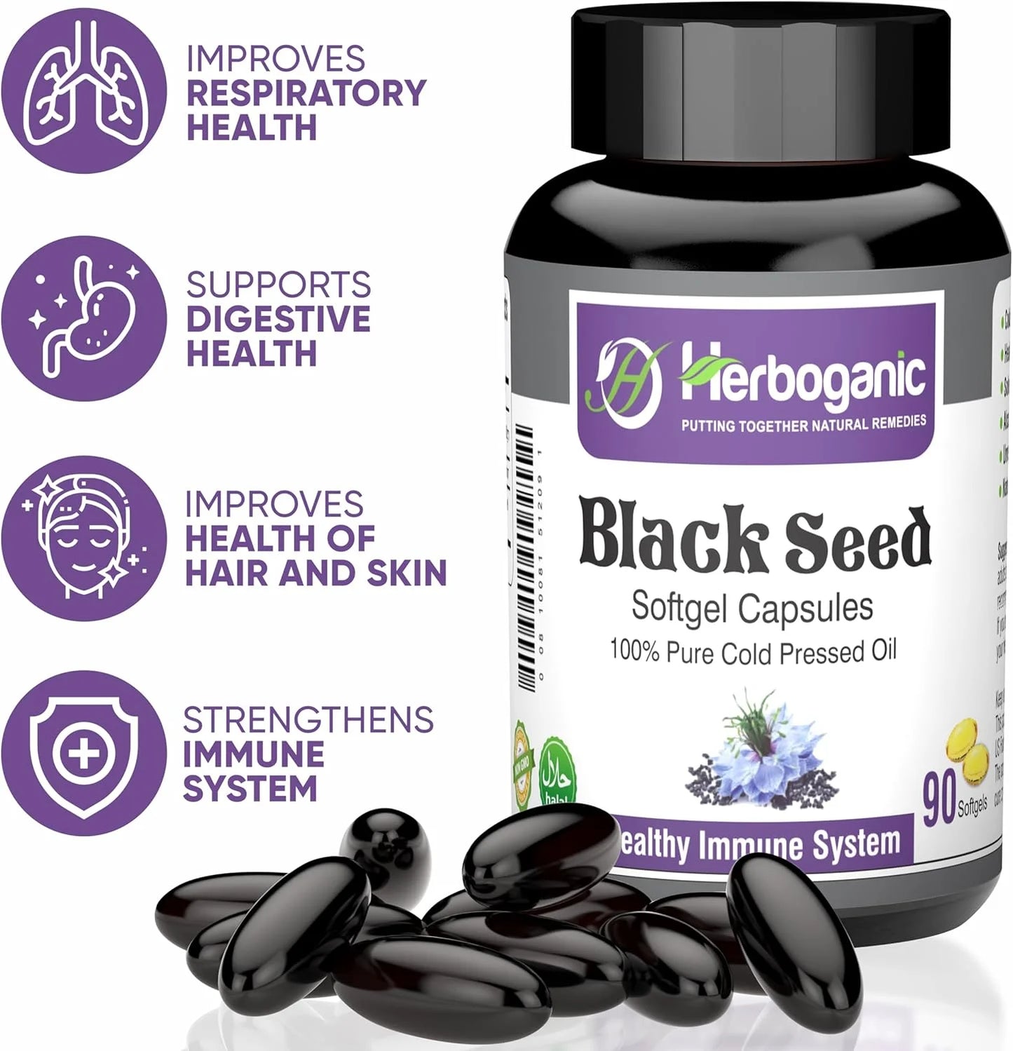 Black Seed Wellness Pack Featuring Black Seed Oil Capsules (60 Softgels), Black Seed Living Bitters 16 Oz and Black Seed Herbal Tea (20 Tea Bags) | Natural and Pure Ingredients