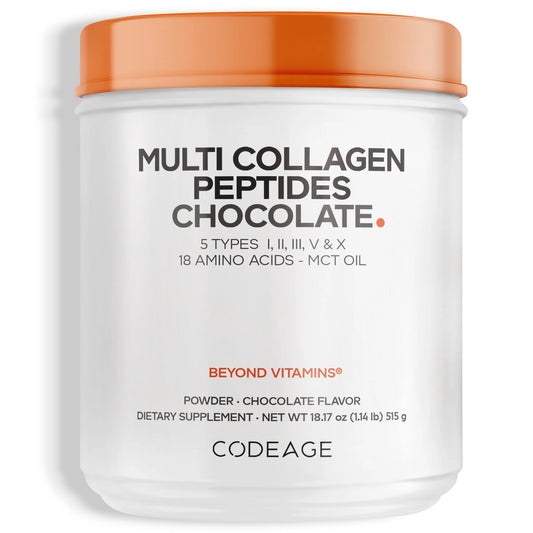 Multi Collagen Peptides Protein Powder, Chocolate Cocoa, MCT Oil, Amino Acids, Hydrolyzed, 18.16 Oz