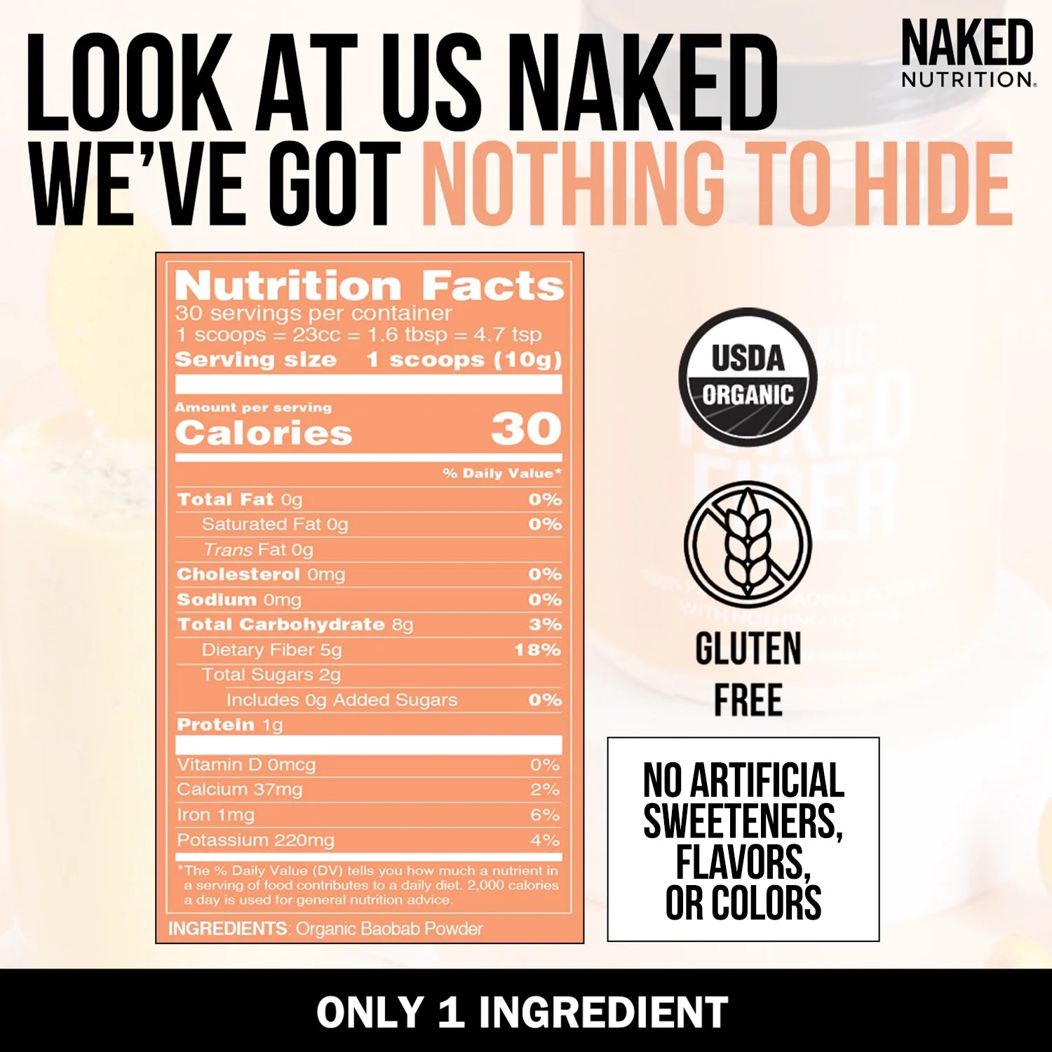 Naked Fiber Organic Baobab Powder Fiber Supplement