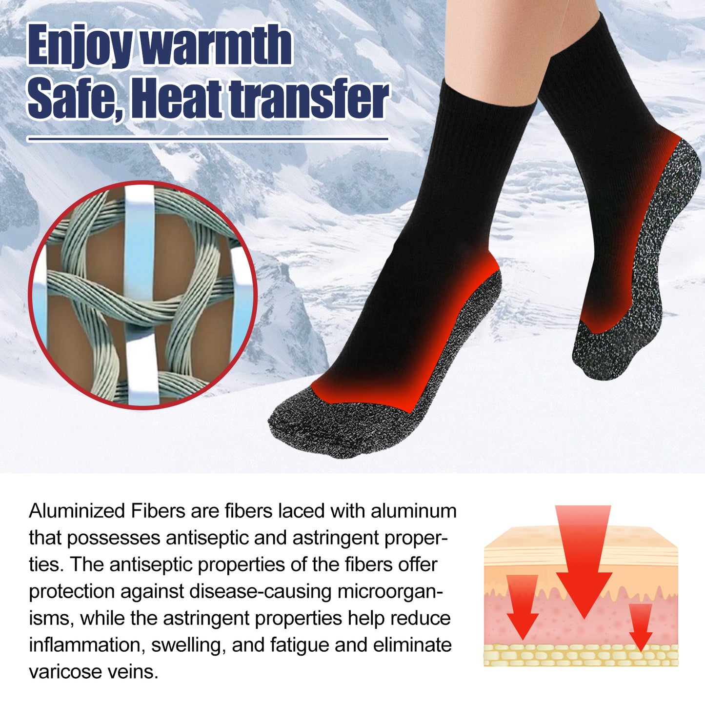 35 Degrees Aluminized Fibers Heating Socks, Relieve Vein Spontaneous Heat Constant Temperature Comfortable Warm Foot Cold Protection Socks