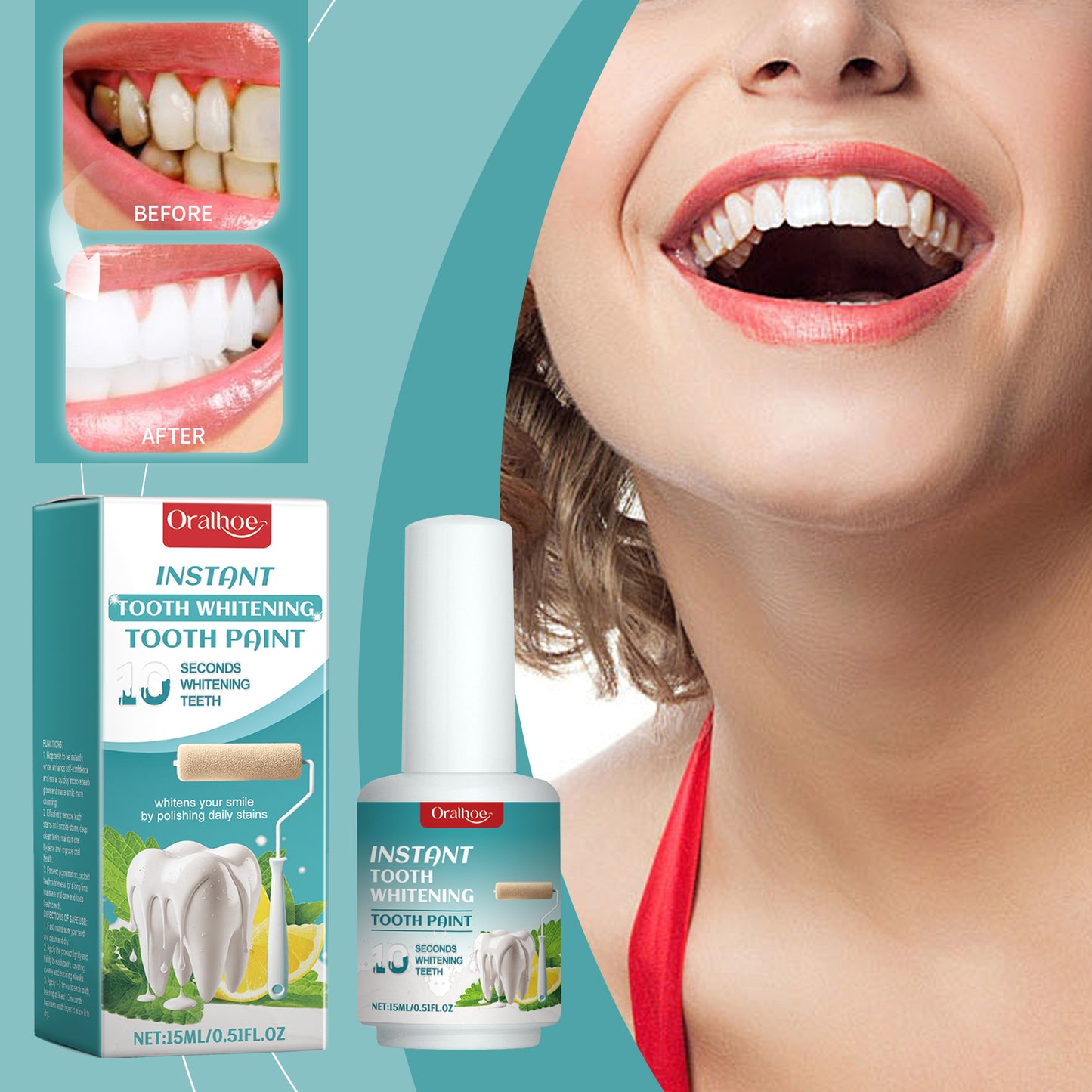Instant Tooth Whitening Tooth Paint, Clean The Tartar Very Well Dirt Bright White Teeth And Fresh Smell