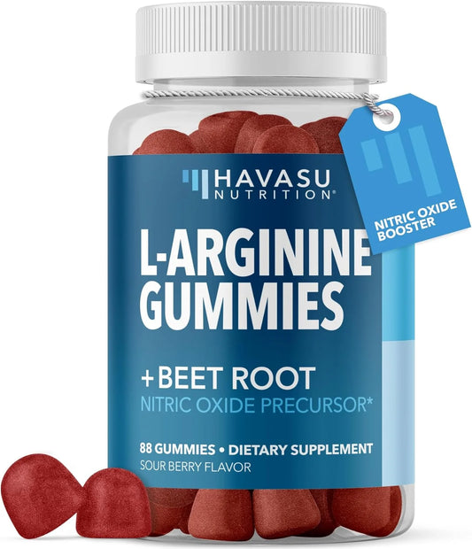 L Arginine Gummies Nitric Oxide Supplement | Vascular Supplement and Energy Booster for Men | 88 Sour Berry Flavored Gummies