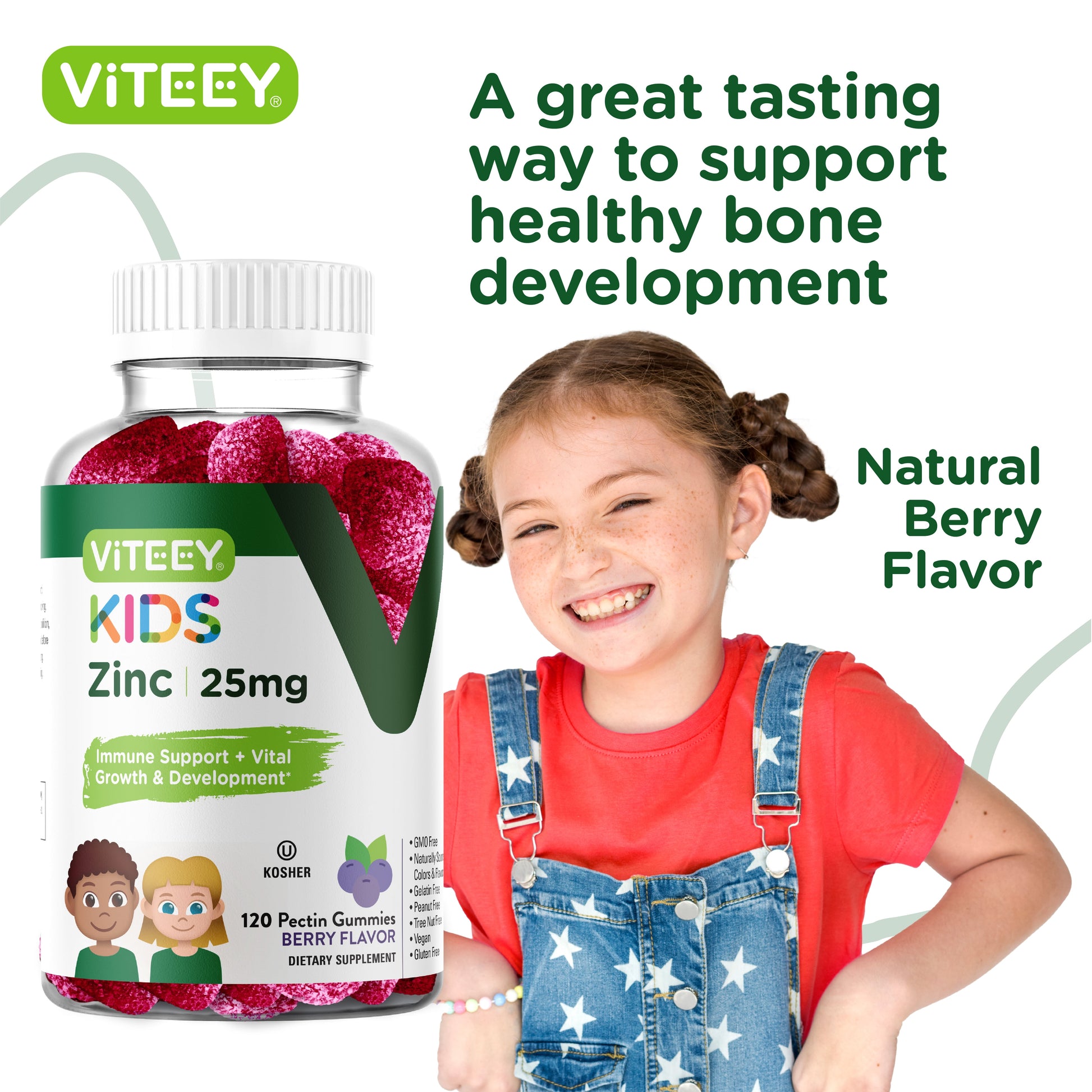 Kids Zinc Gummies 25Mg, Kids Immune Support, Berry Flavor, 120 Count
