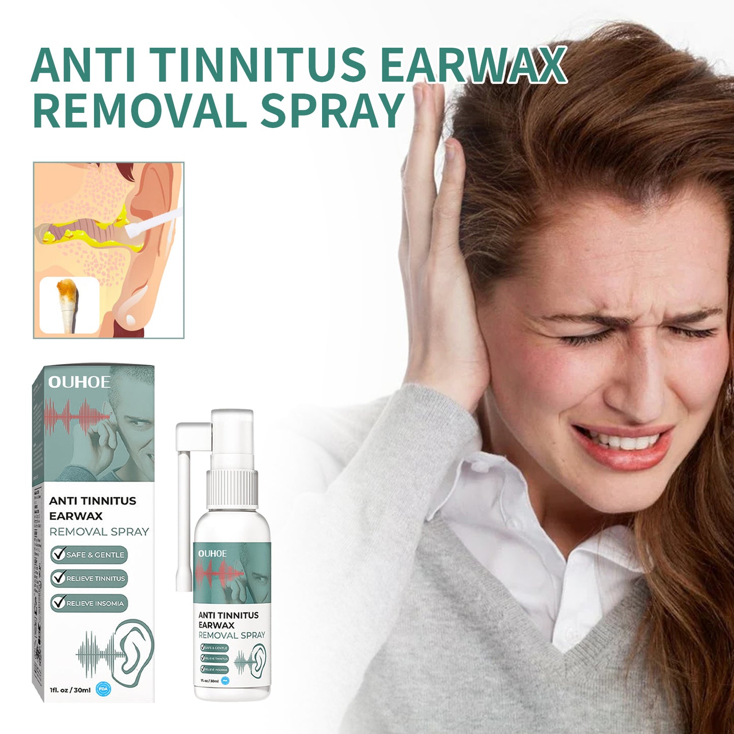 Tinnitus Spray, Relieve Tinnitus Earplug Clean Earwax Ear Health Care Spray