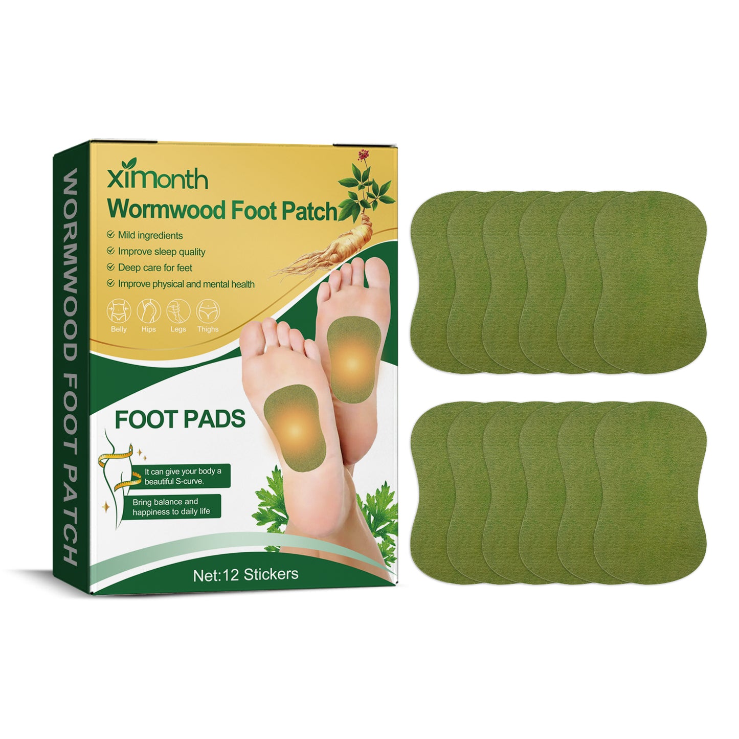 Wormwood Foot Patch, Relieve Body Stress Help Sleep Slimming Toning Foot Deodorant Care Patch