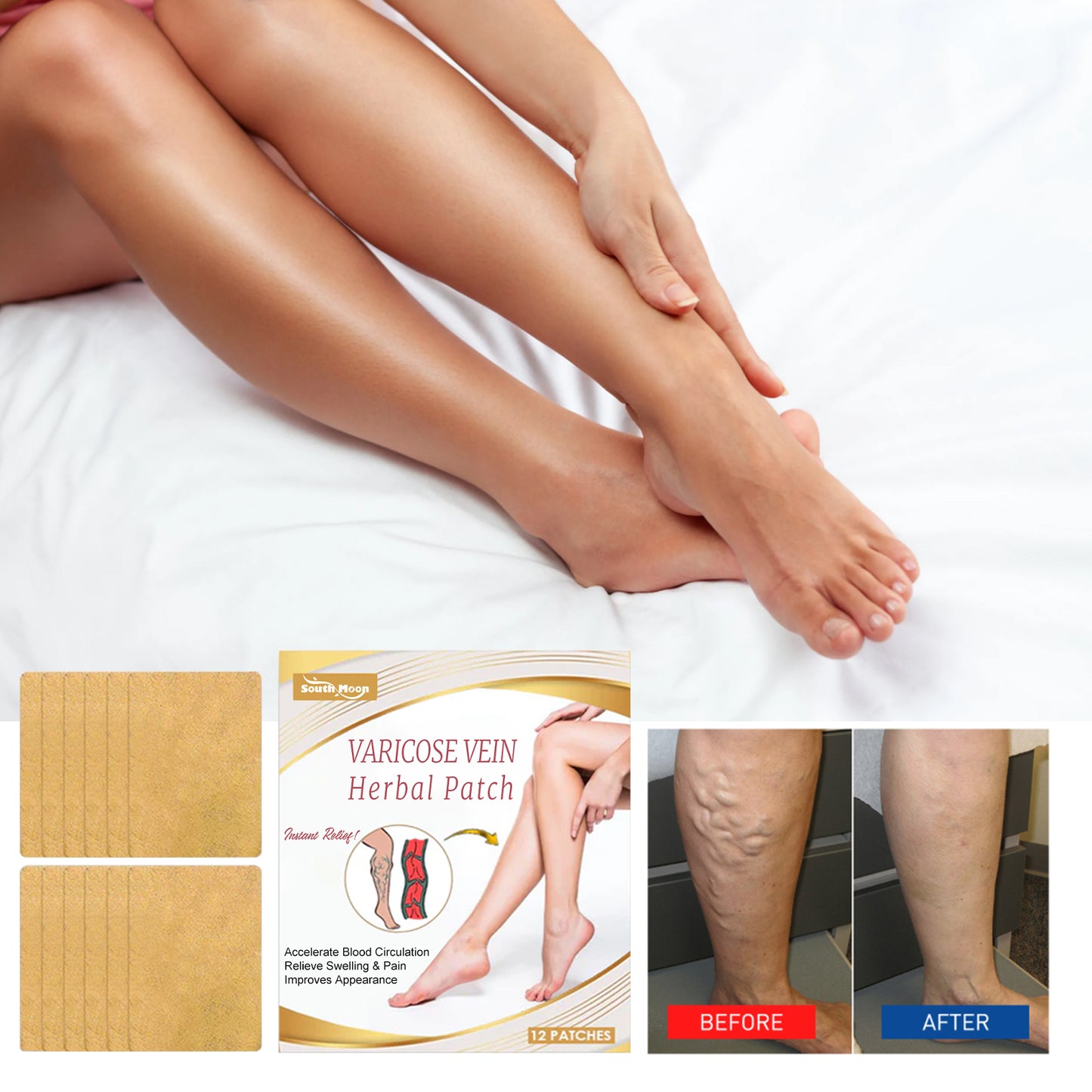 Instant Relief Varicose Vein Herbal Patch, Vein Massage To Relieve Leg Soreness And Swelling Earthworm Leg Care Patch