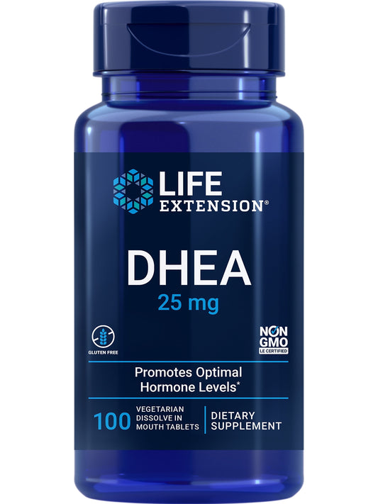 DHEA 25 Mg, Dehydroepiandrosterone, Healthy Hormone Balance, Cardiovascular Health, Lean Muscle Mass, Gluten-Free, Non-Gmo, Vegetarian, 100 Dissolve-In-Mouth Tablets