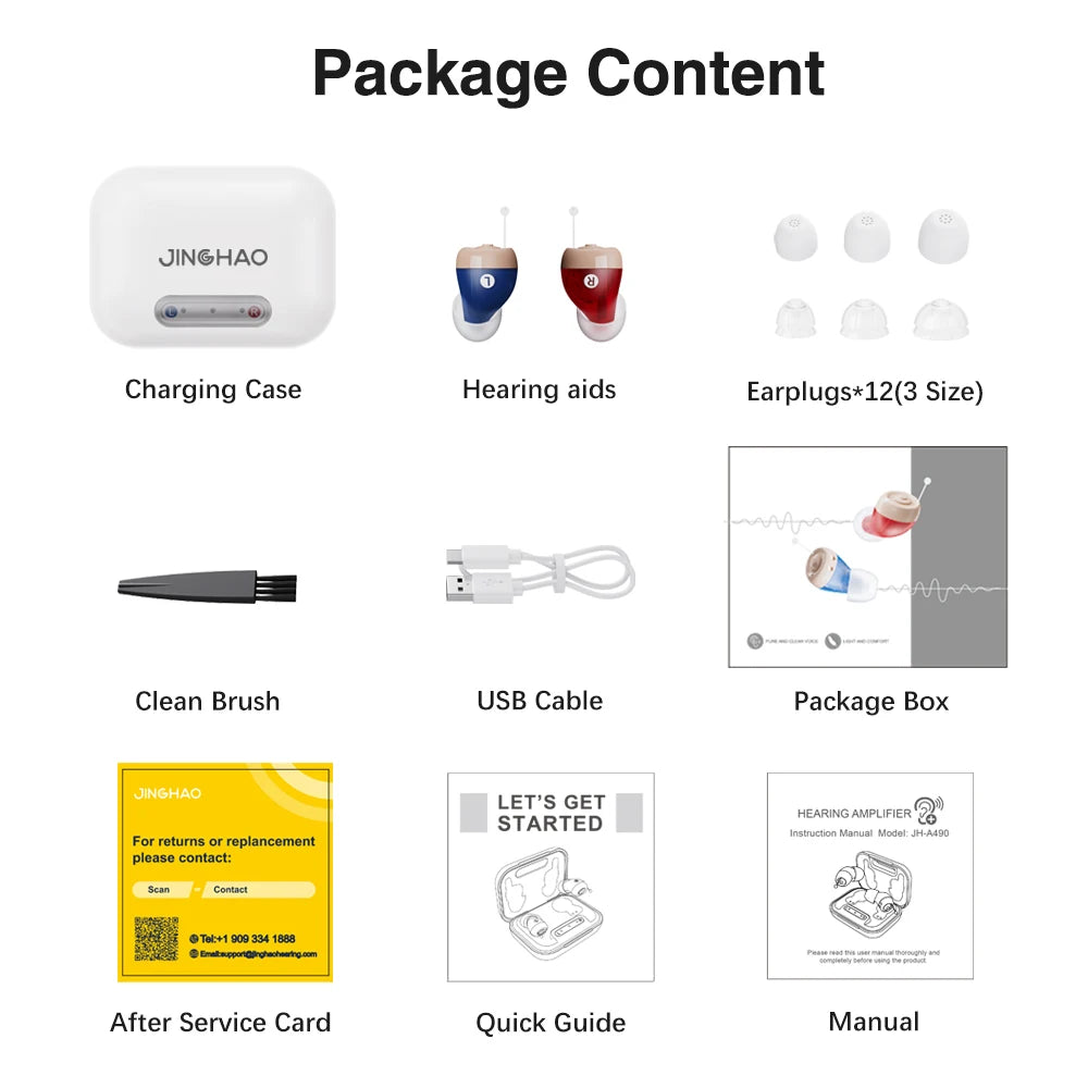 JINGHAO 1 Pair Mini Hearing Aids Rechargable In Ear Hearing Amplifier Sound Enhancer Fashion Design