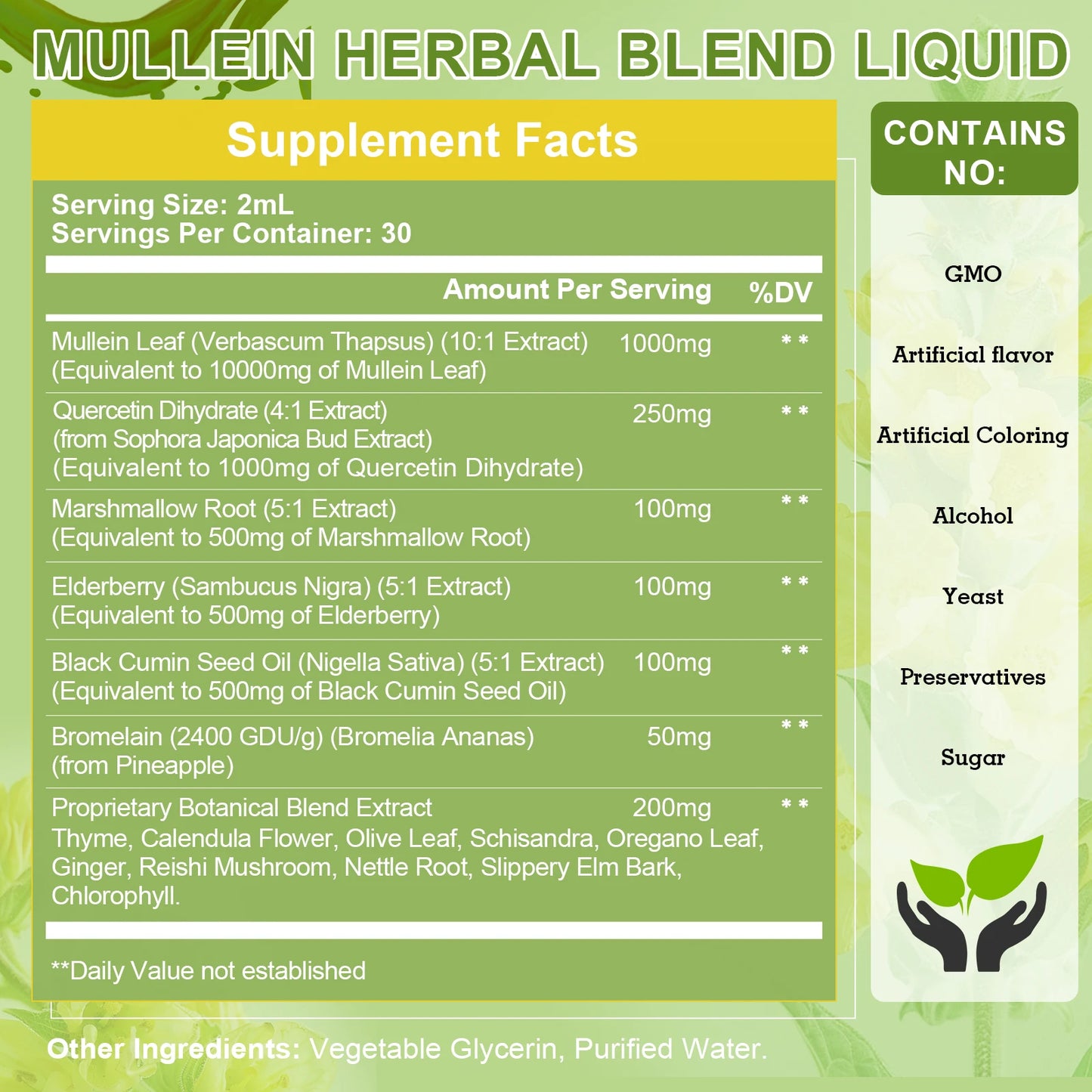 BBEEAAUU 1000mg Mullein Leaf Extract Drops for Lung Health Relaxed Breathing Support Immune and Digestive System Health