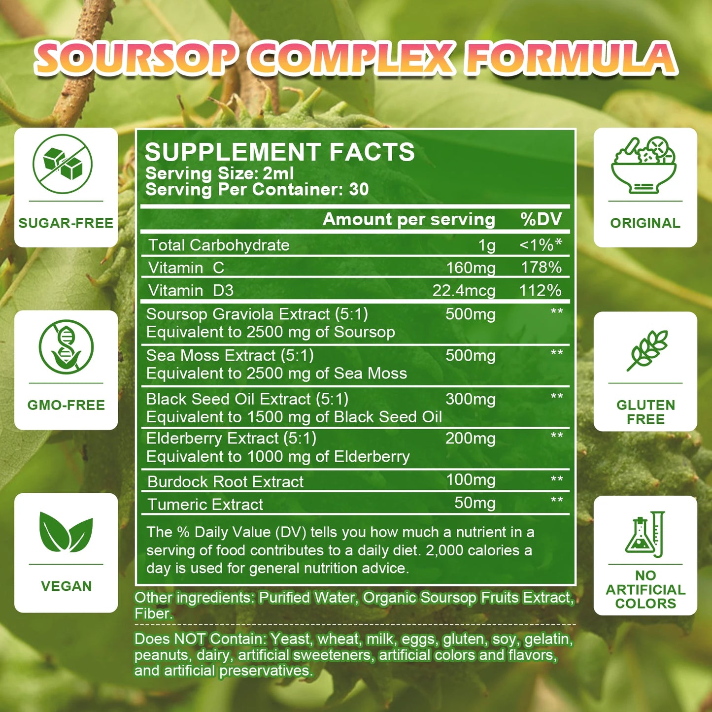 BEWORTHS 60ML Soursop Graviola Extract Drops Black Seed Oil Support Immunity and Kidney Health,Detox,Antioxidation Gluten-Free