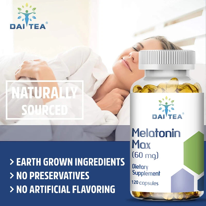 Daitea Melatonin Capsules 60MG - Relieve Insomnia, Help Improve Sleep Quality, Reduce Waking Time, Help Deep Sleep