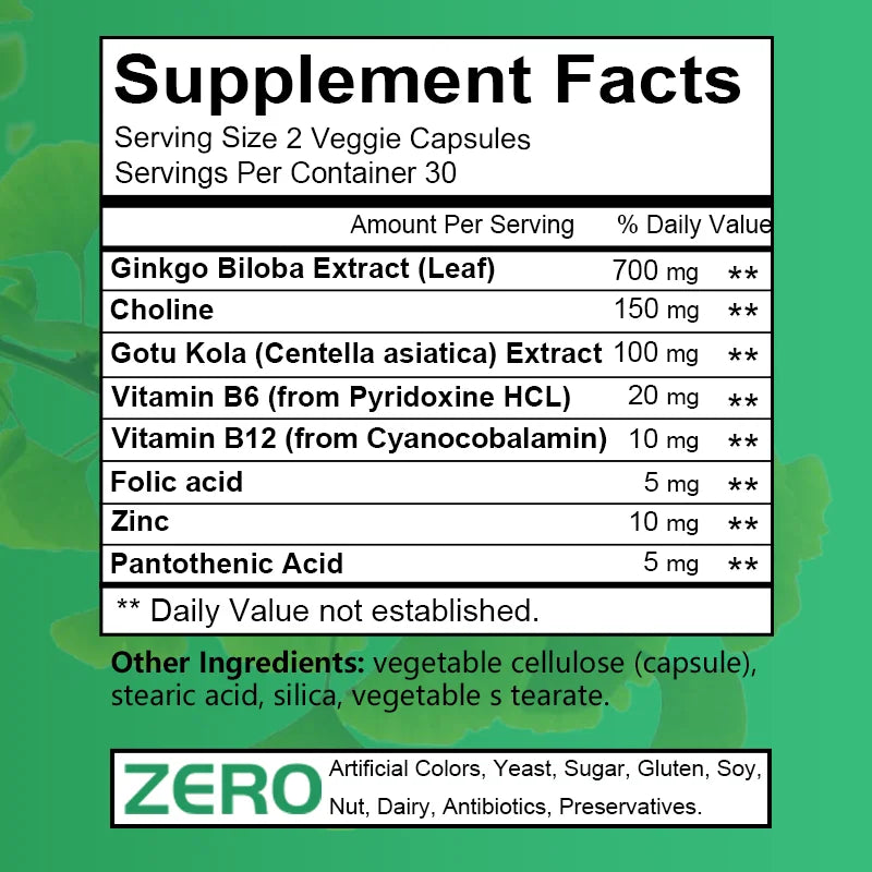 Balincer Memory and Concentration Supplement 1000mg - For Clear Thinking, Cognition - With Ginkgo Biloba Extract Capsules