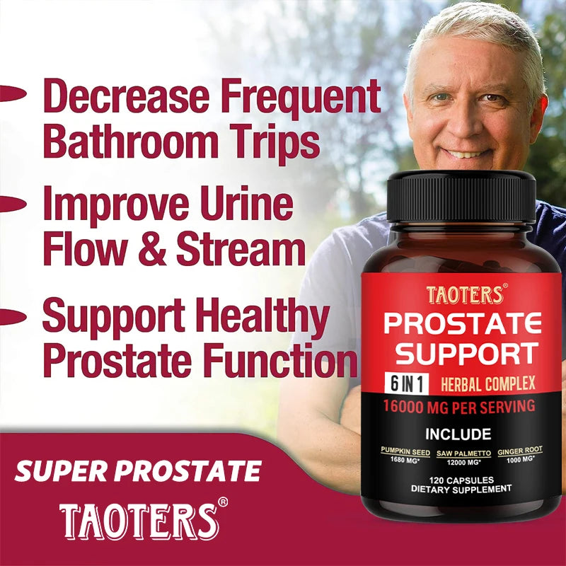 6 in 1 Herbal Capsules 16000mg - Prostate Supplement, Helps with Urinary Tract Control, Relieves Inflammation