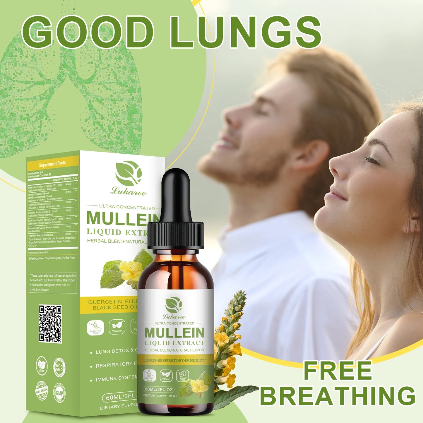 BBEEAAUU 1000mg Mullein Leaf Extract Drops for Lung Health Relaxed Breathing Support Immune and Digestive System Health