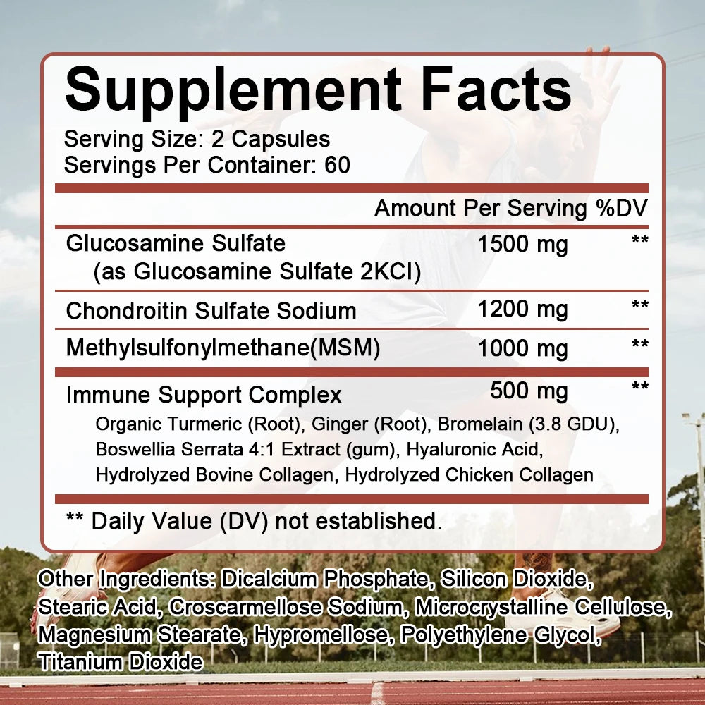 Glucosamine Chondroitin Turmeric + MSM Supplement - Relieve joint pain, enhance immunity, anti-inflammatory, promote joint and c