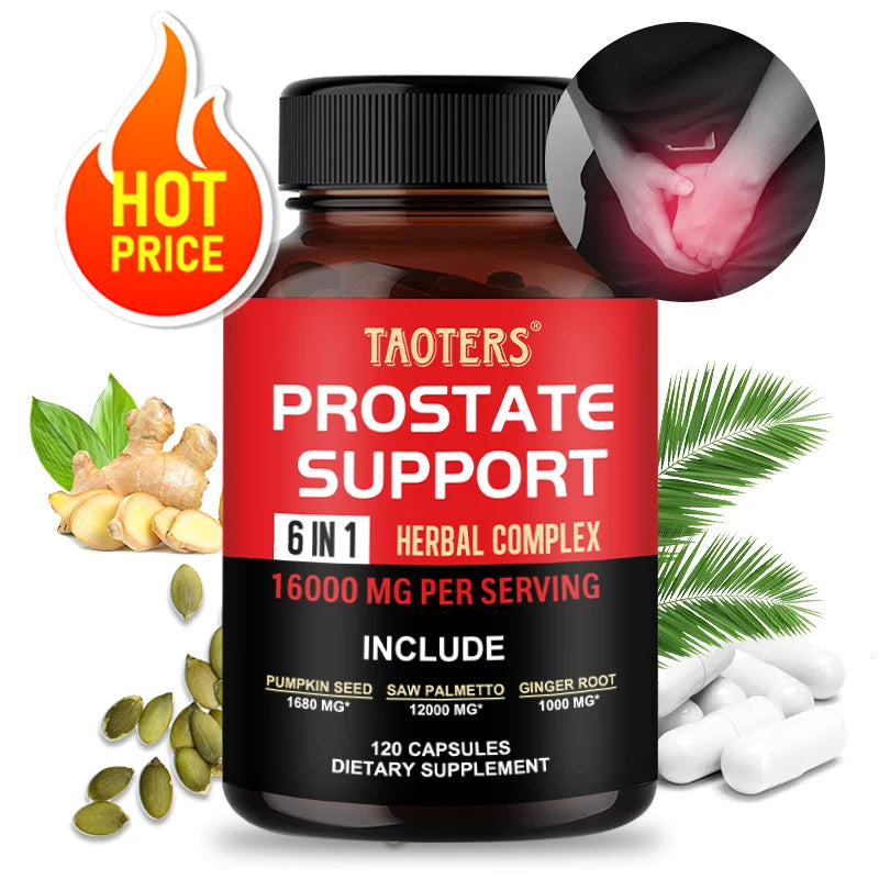6 in 1 Herbal Capsules 16000mg - Prostate Supplement, Helps with Urinary Tract Control, Relieves Inflammation