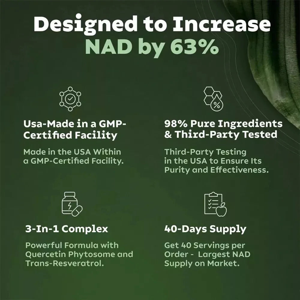 NAD+ Booster 900mg Anti-Aging Supplement with Nicotinamide Riboside Resveratrol Free Shipping