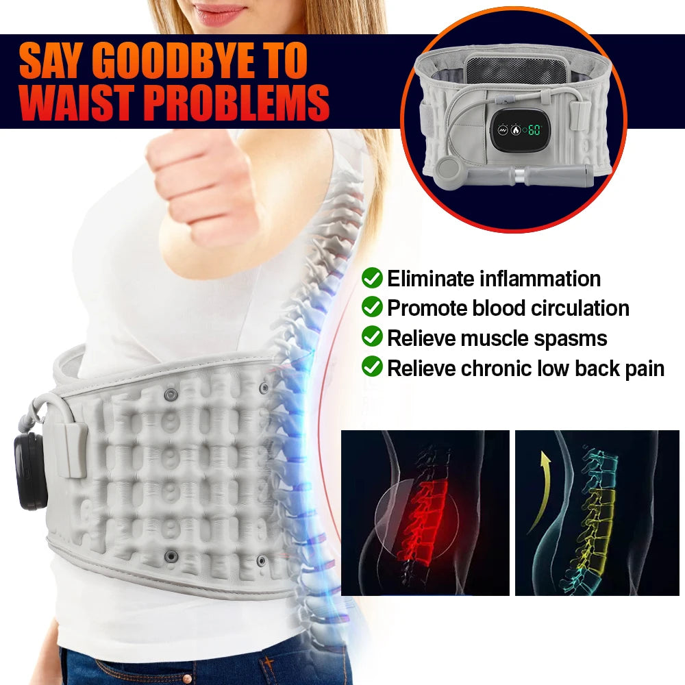 Inflatable Decompression Belt with Rechargeable Battery Inflatable Lumbar Traction Device Heating Waist Massage Back Pain Relief