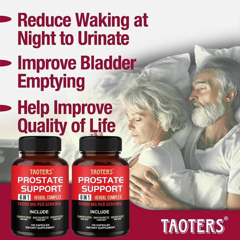 6 in 1 Herbal Capsules 16000mg - Prostate Supplement, Helps with Urinary Tract Control, Relieves Inflammation