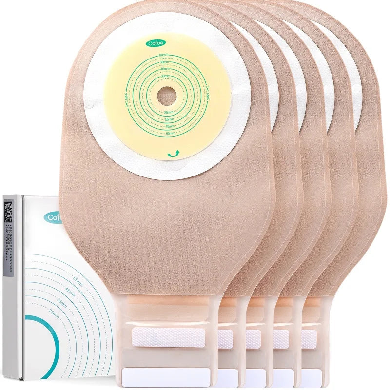 Cofoe 10PCS Economical Drain Valve Colostomy Bags for Adults One-piece System Medical Ostomy Pouch with Clip Closure 450ml