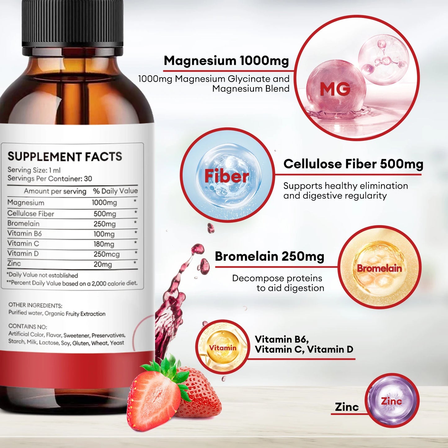 Magnesium Glycinate Liquid Drop,  Vegan Non-GMO Complex Supplement Promotes Nerv,Relaxation,Muscle,Sleep Support 30Ml