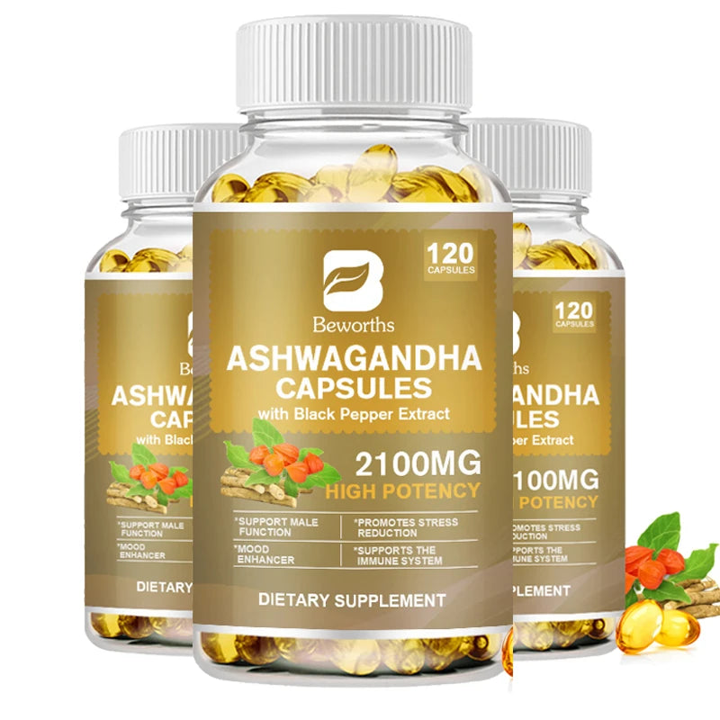 BEWORTHS Ashwagandha Root Extract Capsule Help Sleep Improve Sleep Quality Calm Down Emotions Relieve Anxiety Mood Health
