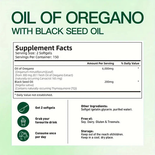 300 Capsules Oil Of Oregano with Black Seed Oil - Natural Antioxidants for Fitness Nutritional Support - Highly Effective