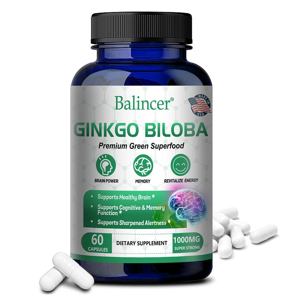Balincer Memory and Concentration Supplement 1000mg - For Clear Thinking, Cognition - With Ginkgo Biloba Extract Capsules