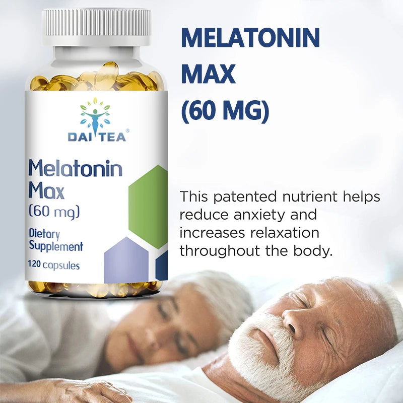 Daitea Melatonin Capsules 60MG - Relieve Insomnia, Help Improve Sleep Quality, Reduce Waking Time, Help Deep Sleep