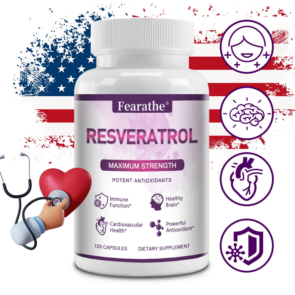 Fearathe Resveratrol Capsules - Supports Brain and Immune Function, Heart Health, Brain Health, Anti-Aging, Antioxidant