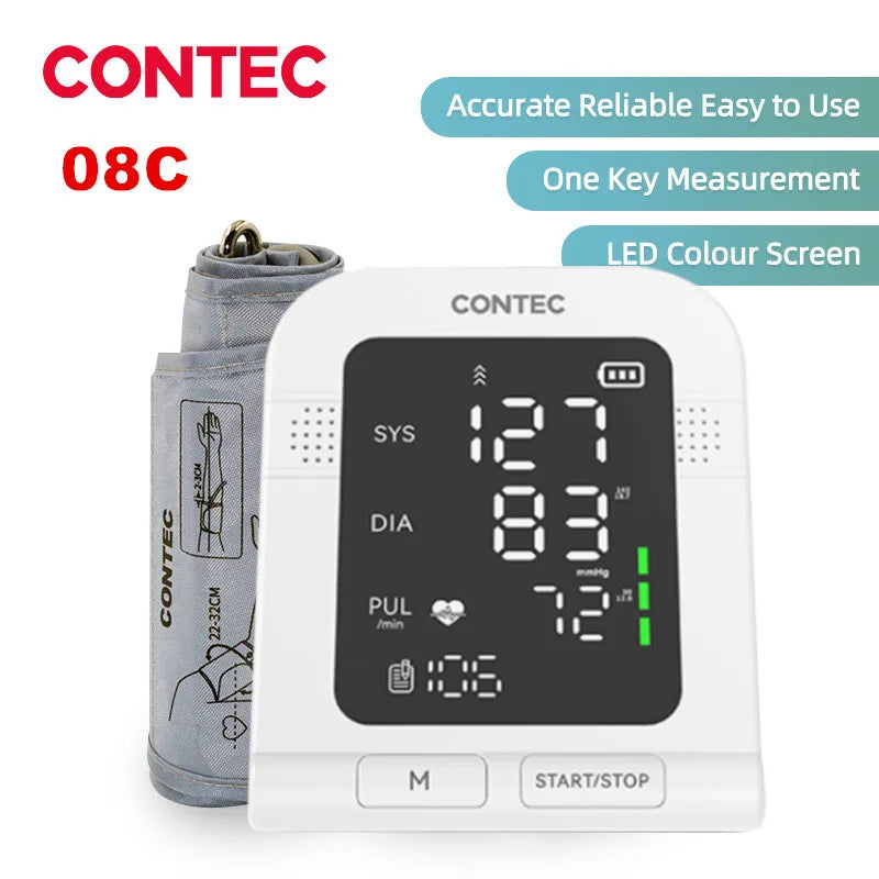 CONTEC Portable Automatic Digital Blood Pressure Monitor BP Monitor Monitoring Leval Sphygmomanometer Big LED Display 08C/08E