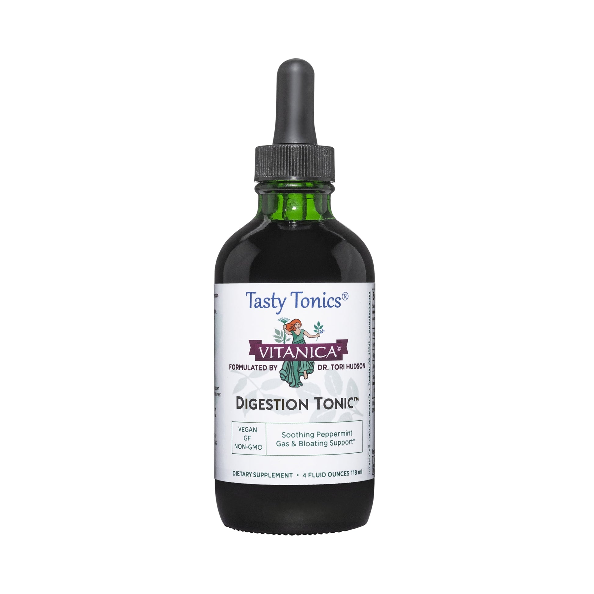 Digestion Tonic, Gas and Bloating Relief Supplement, Organic, Improve Digestive Function & Gut Health, for Women & Men, Peppermint Oil Fennel Ginger & Aloe Vera Vegan, 4 Oz