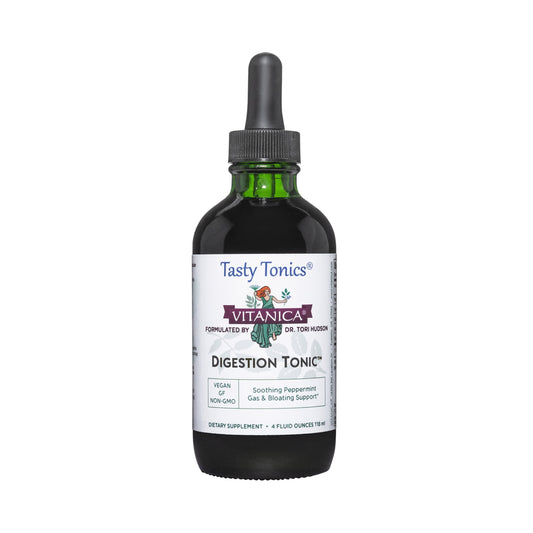 Digestion Tonic, Gas and Bloating Relief Supplement, Organic, Improve Digestive Function & Gut Health, for Women & Men, Peppermint Oil Fennel Ginger & Aloe Vera Vegan, 4 Oz