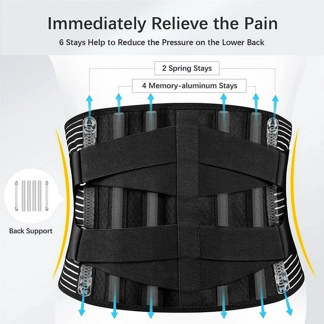 Back Braces for Lower Back Pain Relief with 6 Stays, Breathable Back Support Belt for Men/Women for Work , Anti-Skid Lumbar Support Belt with 16-Hole Mesh for Sciatica(L)