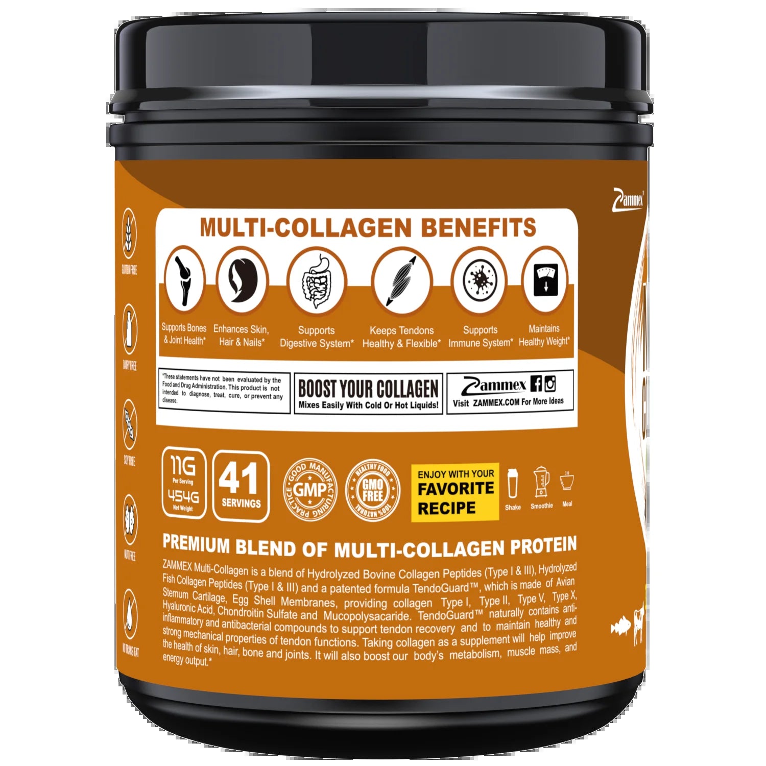 Multi Collagen Peptides Powder 16Oz, Hydrolyzed Collagen Protein Powder Collagen Types I,II,III,V,X, Chocolate &Coconut Flavor, 41 Servings