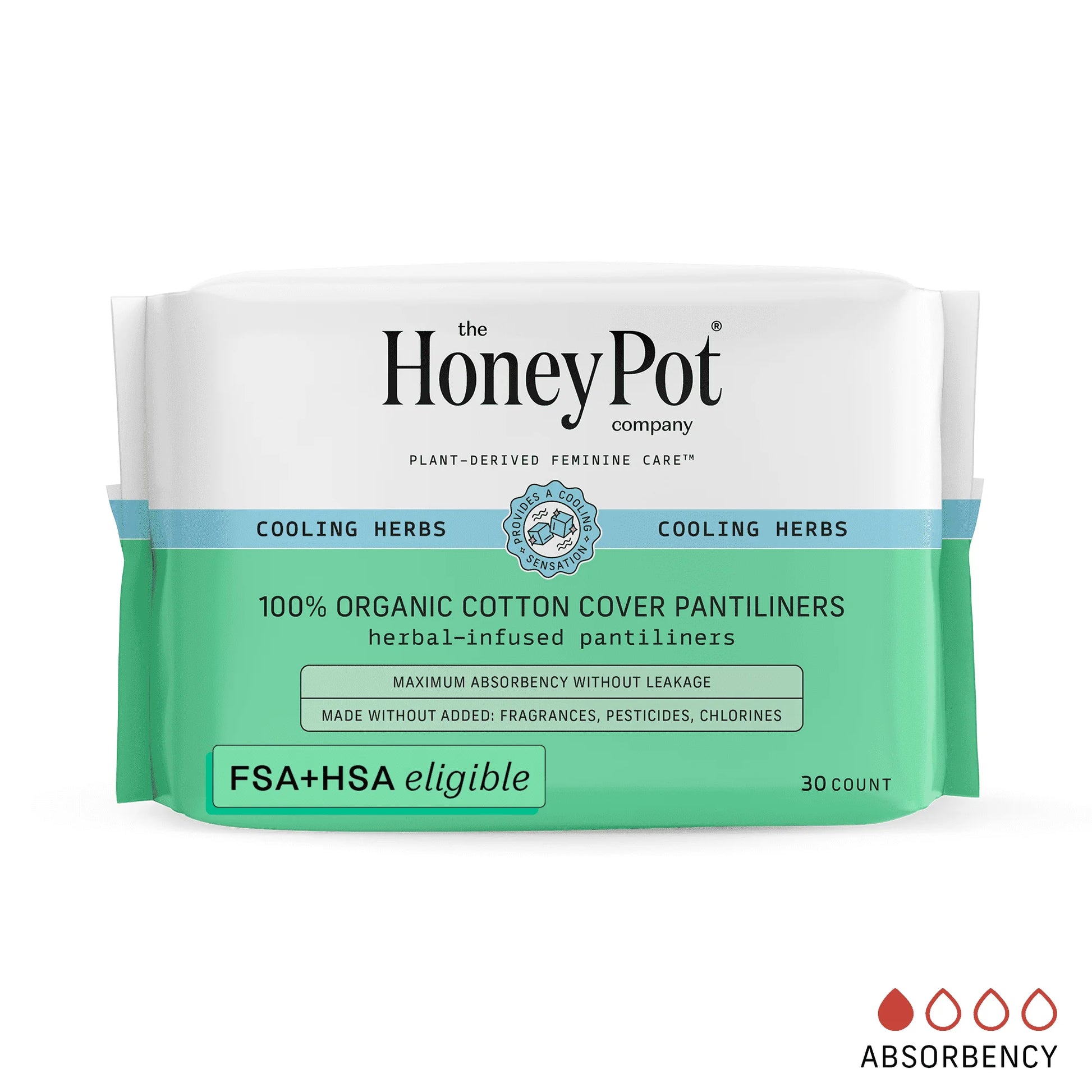 (3 Pack) Honey Pot 100% Organic Cotton Cover Cooling Herbal Infusion Regular Liners, 30 Count