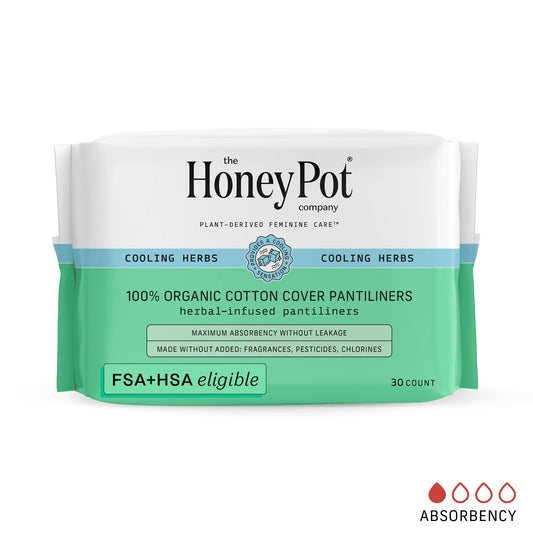 (3 Pack) Honey Pot 100% Organic Cotton Cover Cooling Herbal Infusion Regular Liners, 30 Count