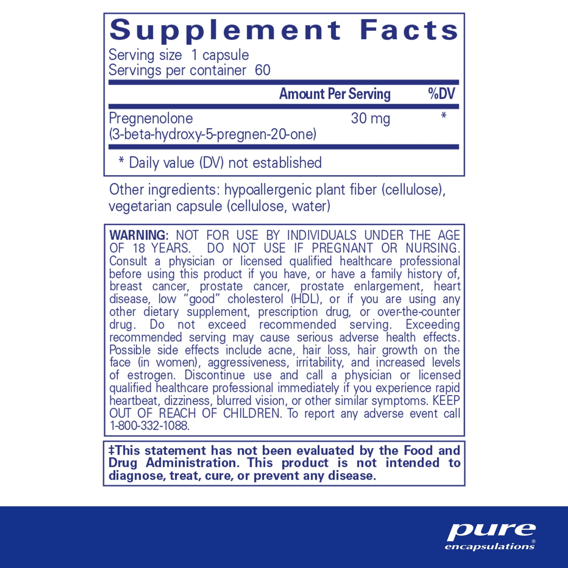 Pregnenolone 30 Mg | Supplement to Support the Immune System, Memory, and Hormone Balance* | 60 Counts