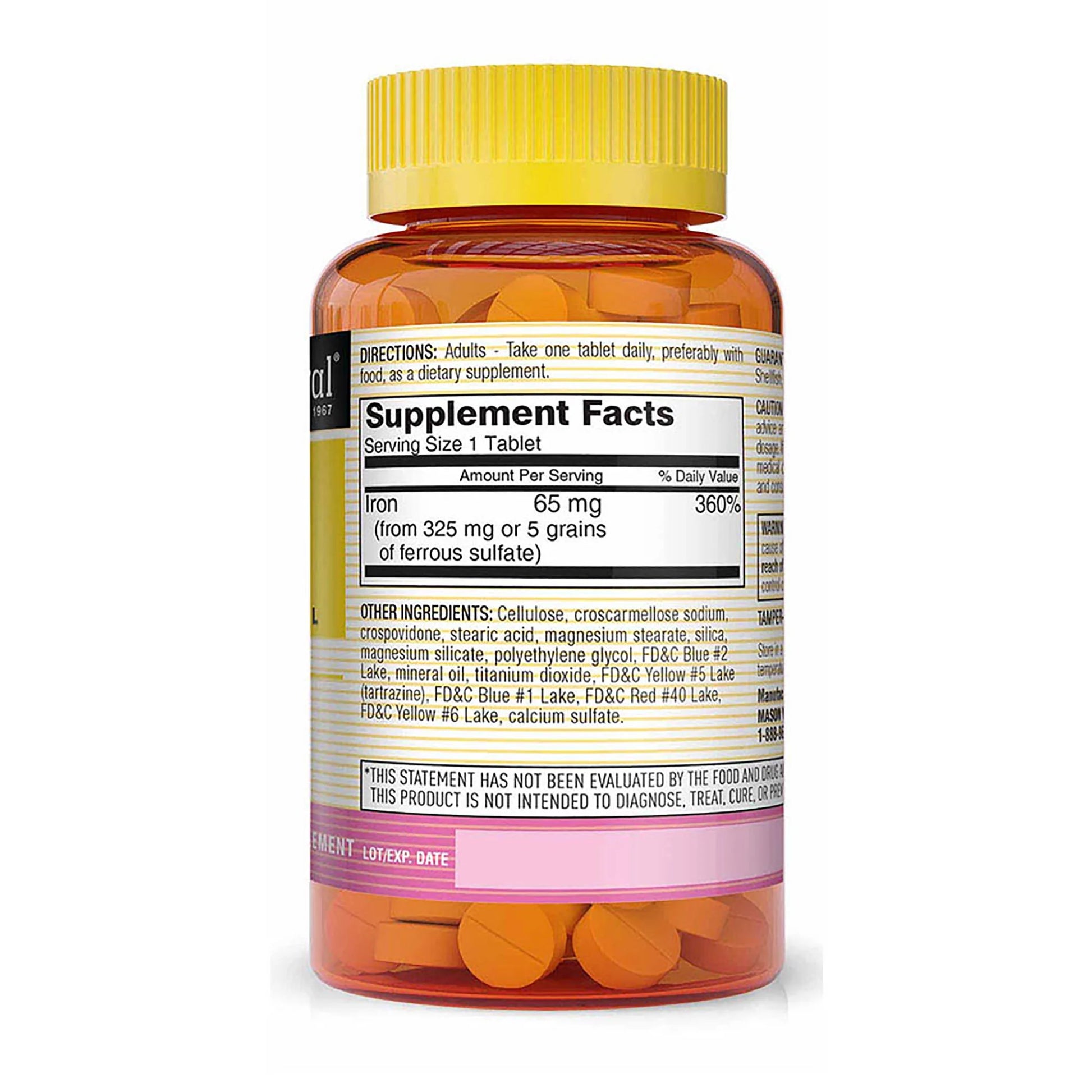 Iron 65 Mg - Supports Red Blood Cell Formation, Improves Energy Utilization, Essential Mineral Supplement, 100 Tablets