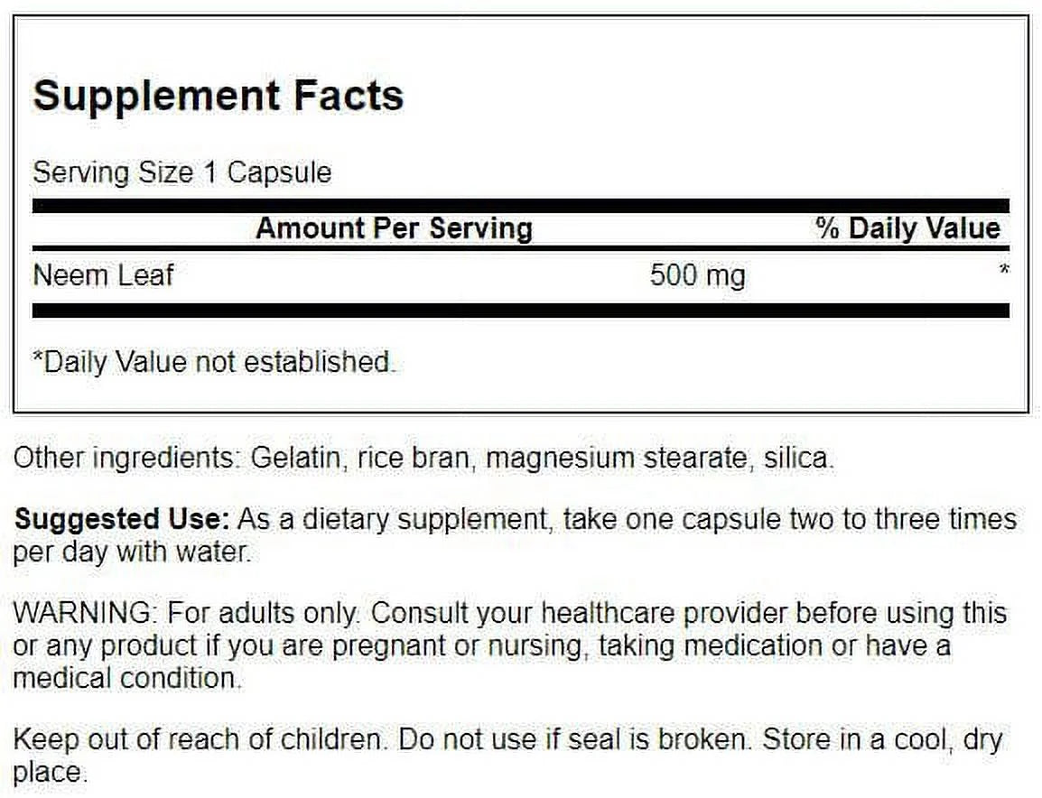 Neem Leaf 500 Mg 100 Caps 4 Pack