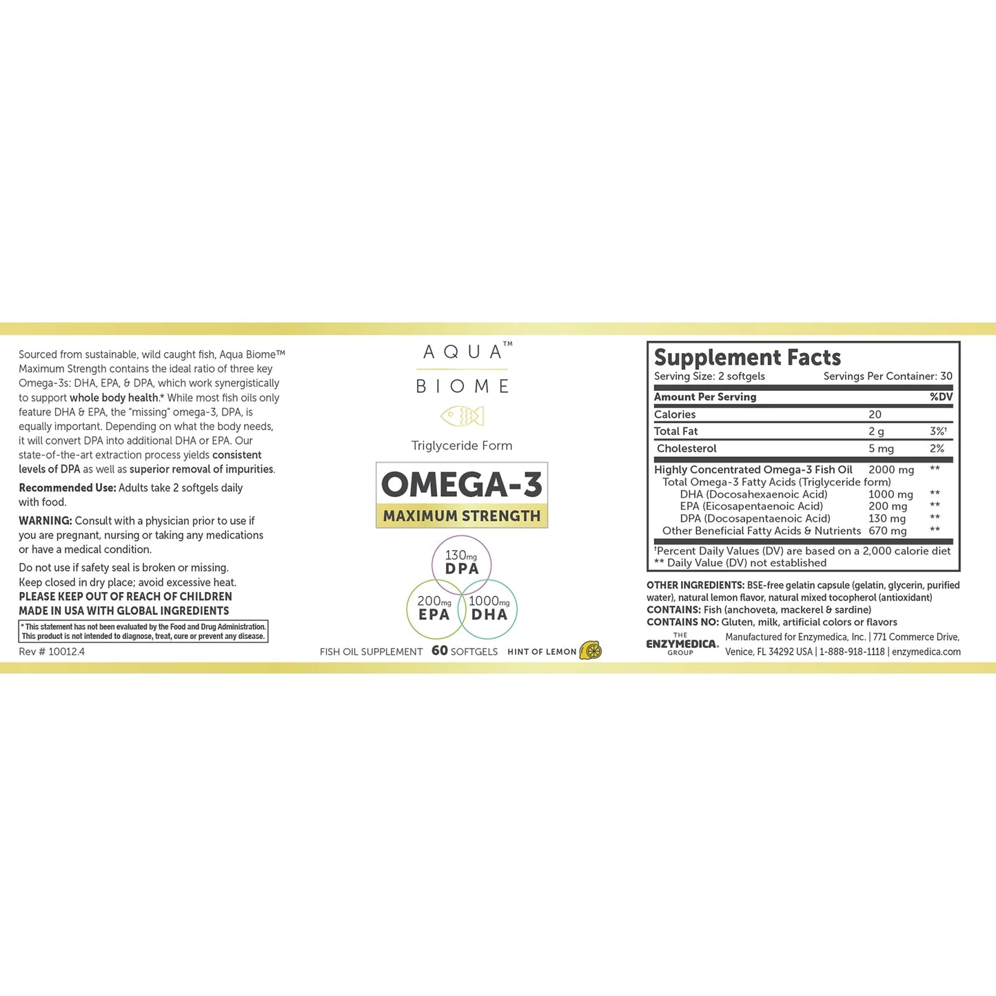 Aqua-Biome Fish Oil Maximum - Lemon 2,000 Mg 60 Sgels