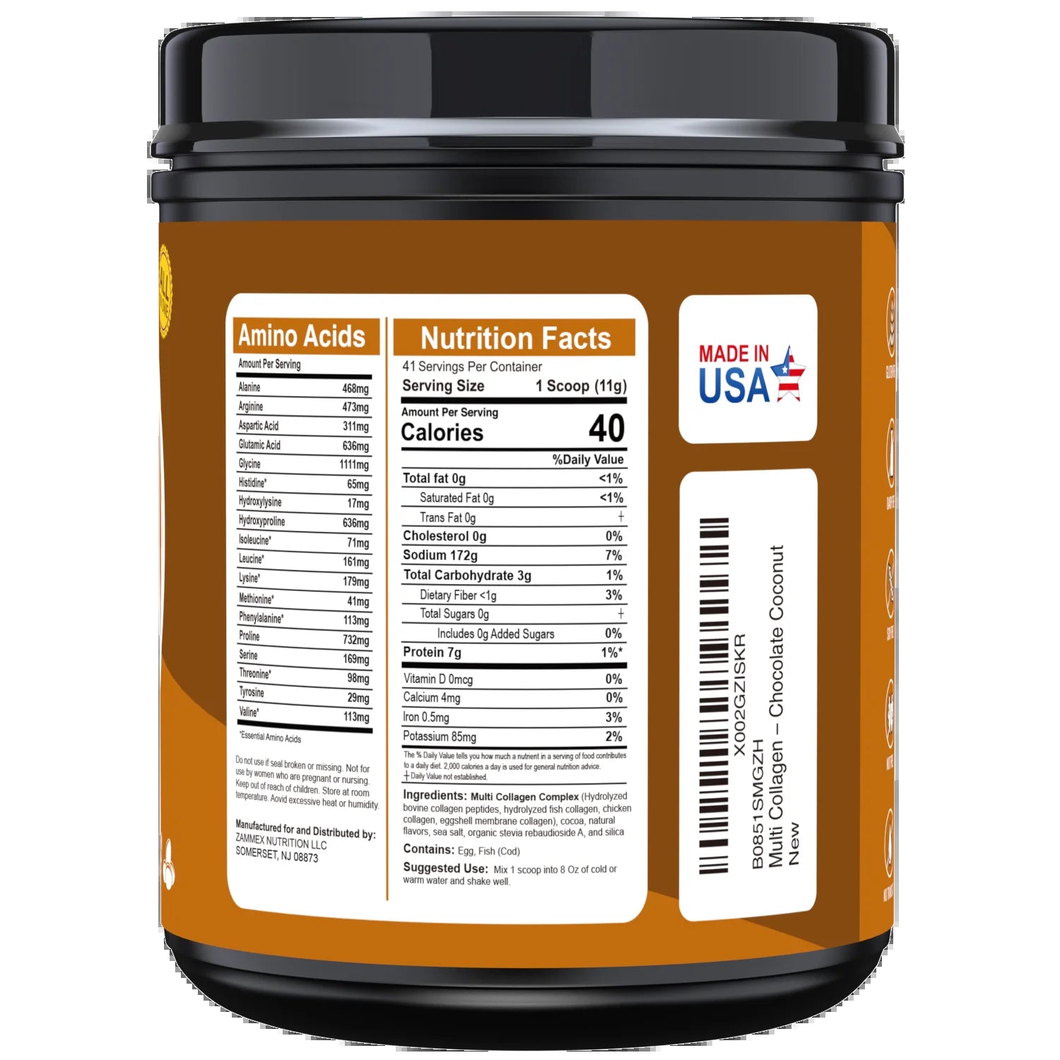 Multi Collagen Peptides Powder 16Oz, Hydrolyzed Collagen Protein Powder Collagen Types I,II,III,V,X, Chocolate &Coconut Flavor, 41 Servings